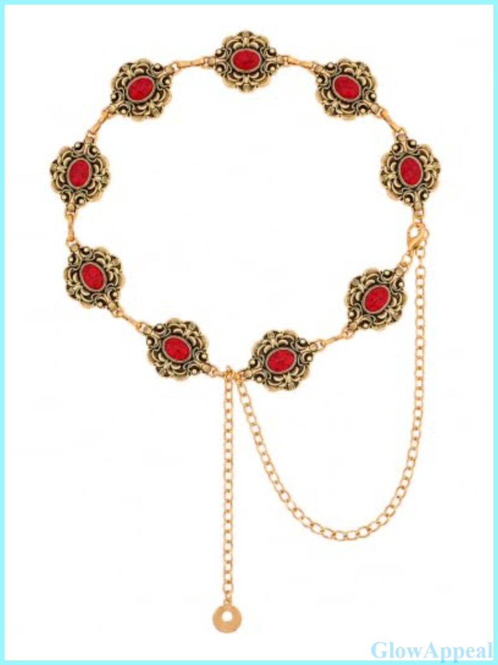 Vintage Waist Chain with Turquoise Stone Accents and Lobster Clasp